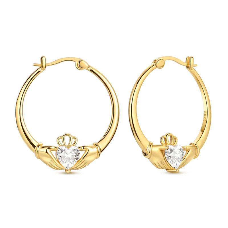 Gold-Plated 925 Claddagh Earrings – Timeless Irish Love Symbol