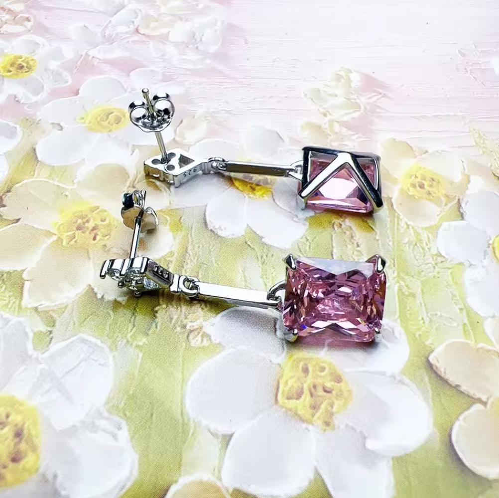 Pink Stone Drop Earrings